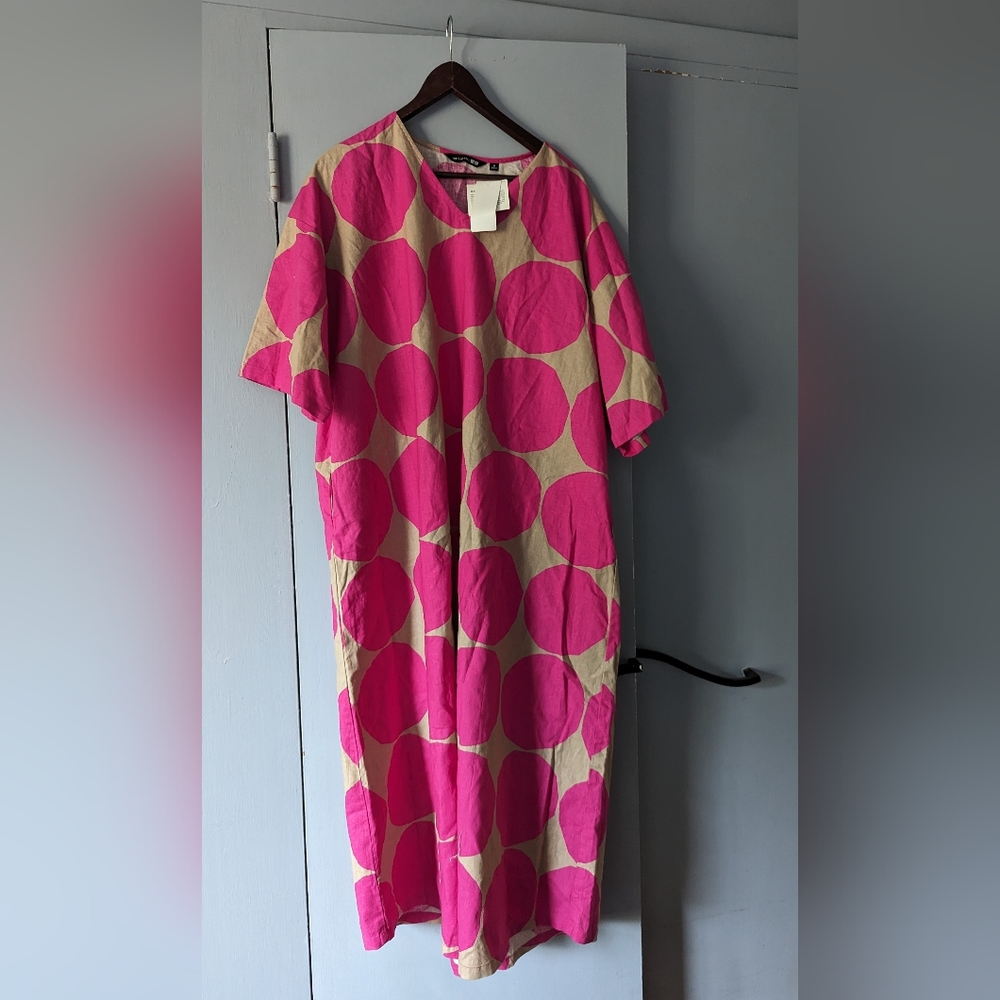 Uniqlo Pink and Tan Polka Dot Dress